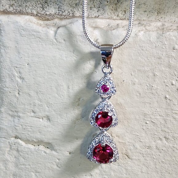New Womens Ruby Necklace Set in 925 Silver & 14ktwg - Picture 2 of 8